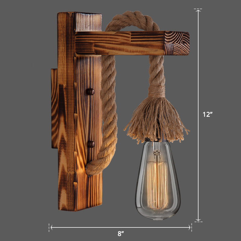 Frendorf | Houten L-vormige Wandsteun Lantaarn Boerderij 1 Lamp Slaapkamer Wandlamp met Touwarm