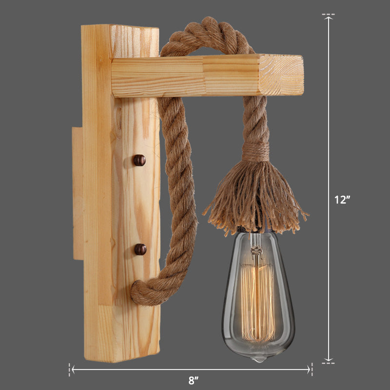 Frendorf | Houten L-vormige Wandsteun Lantaarn Boerderij 1 Lamp Slaapkamer Wandlamp met Touwarm