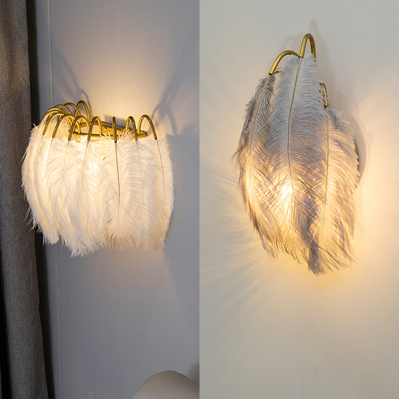 Frendorf | 2 Lichter Moderne Metall Wand Scone Feder Schirm Wandbeleuchtung für Schlafzimmer