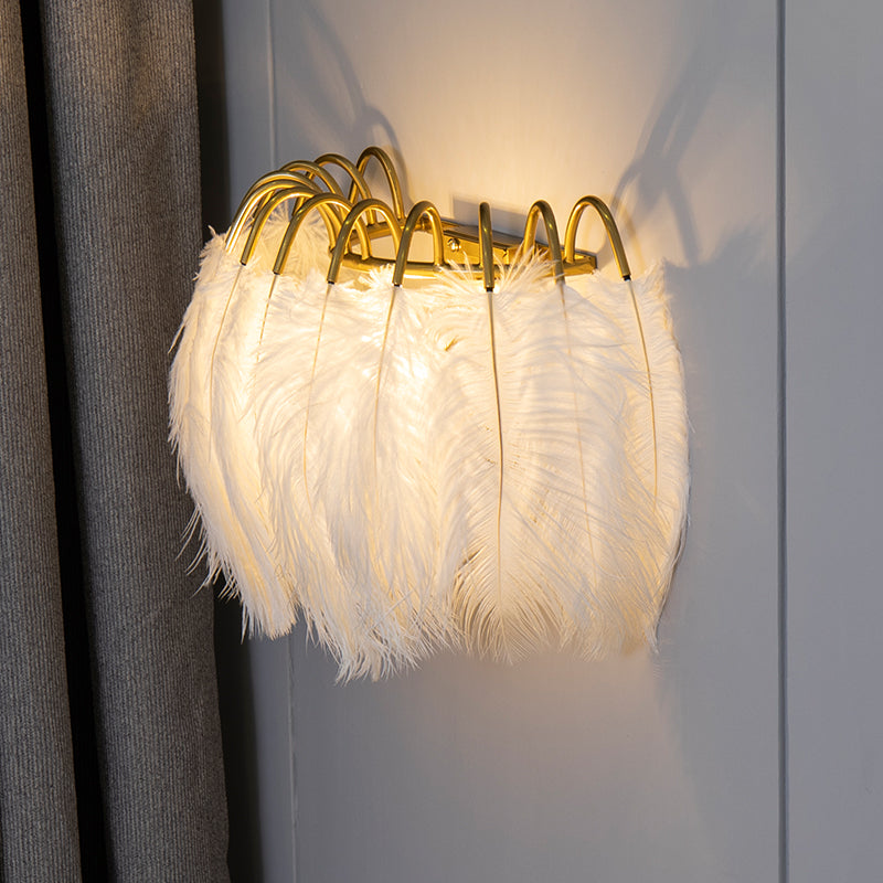 Frendorf | 2 Lichter Moderne Metall Wand Scone Feder Schirm Wandbeleuchtung für Schlafzimmer