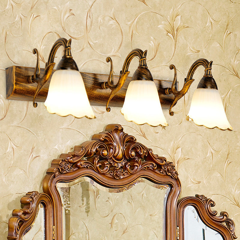 Frendorf | Vanity Lighting Country Flower Shade Weiß Rid Glas Wandlampe Leuchte in Bronze