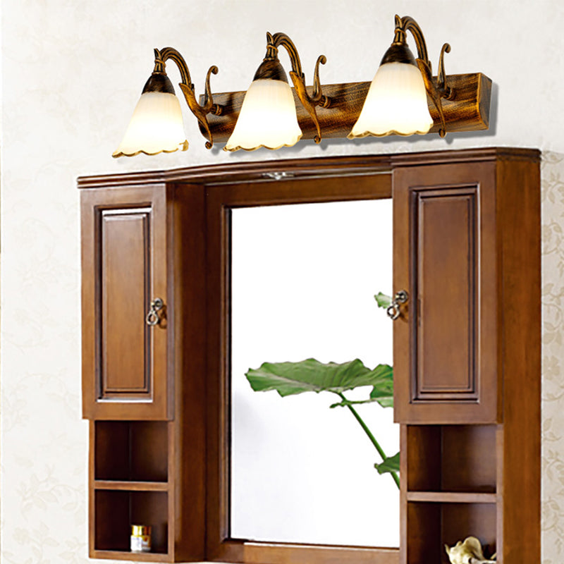 Frendorf | Vanity Lighting Country Flower Shade Weiß Rid Glas Wandlampe Leuchte in Bronze