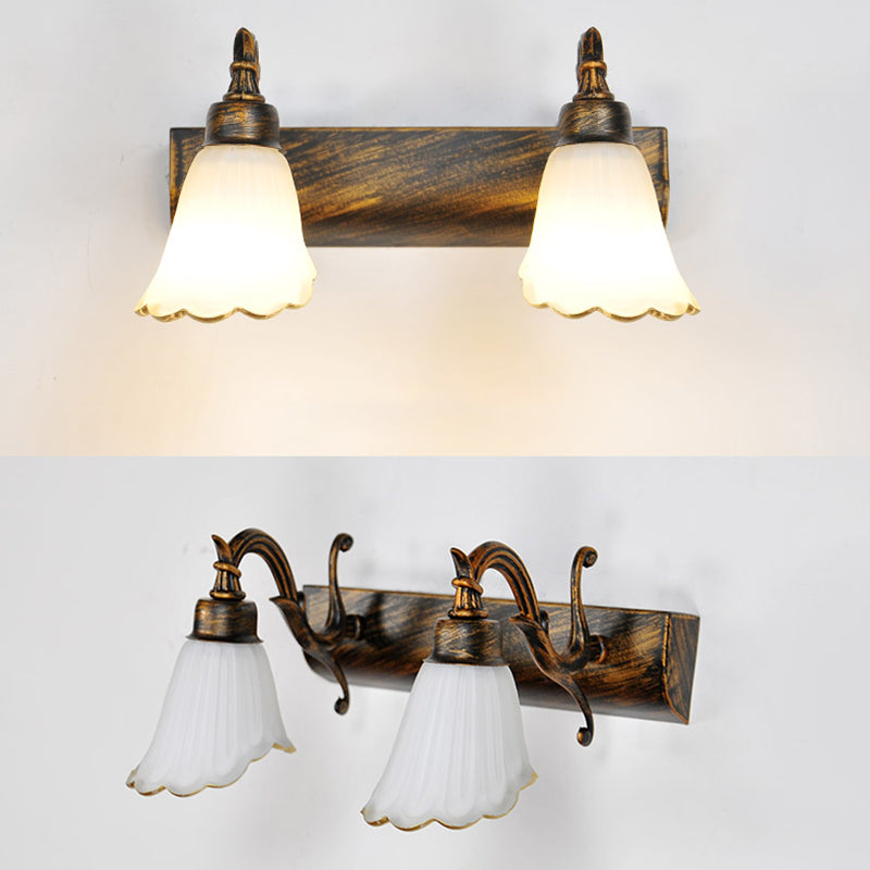 Frendorf | Vanity Lighting Country Flower Shade Weiß Rid Glas Wandlampe Leuchte in Bronze