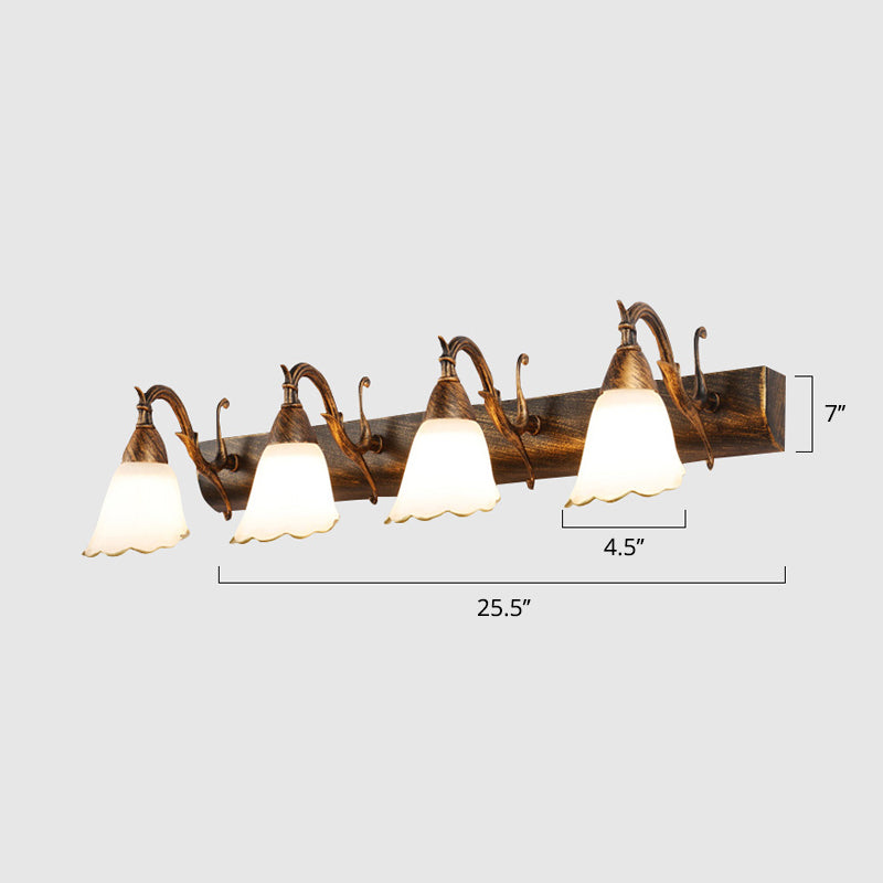 Frendorf | Vanity Lighting Country Flower Shade Weiß Rid Glas Wandlampe Leuchte in Bronze