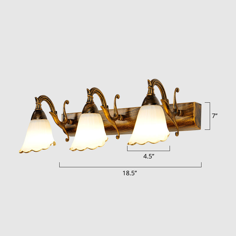 Frendorf | Vanity Lighting Country Flower Shade Weiß Rid Glas Wandlampe Leuchte in Bronze