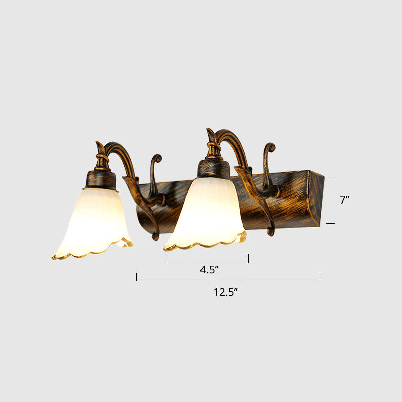 Frendorf | Vanity Lighting Country Flower Shade Weiß Rid Glas Wandlampe Leuchte in Bronze