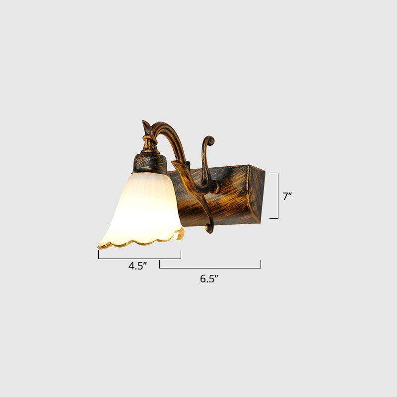 Frendorf | Vanity Lighting Country Flower Shade Weiß Rid Glas Wandlampe Leuchte in Bronze