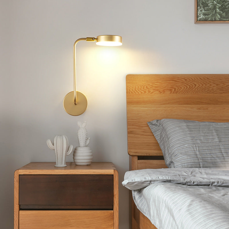 Frendorf | Runde Metall-LED-Wandleuchte Einfache Stil Goldene Wandmontierte Lampe für Schlafzimmer