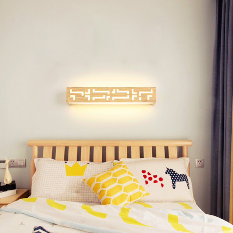 Nordic Rechteckige Wandleuchte Holz LED Badezimmer Wandmontierte Lampe in Beige