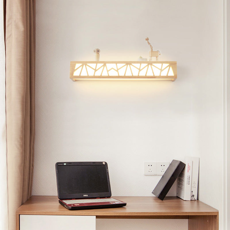 Nordic Rechteckige Wandleuchte Holz LED Badezimmer Wandmontierte Lampe in Beige