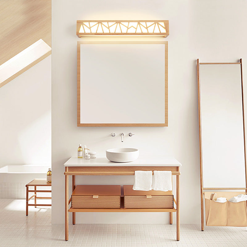 Nordic Rechteckige Wandleuchte Holz LED Badezimmer Wandmontierte Lampe in Beige