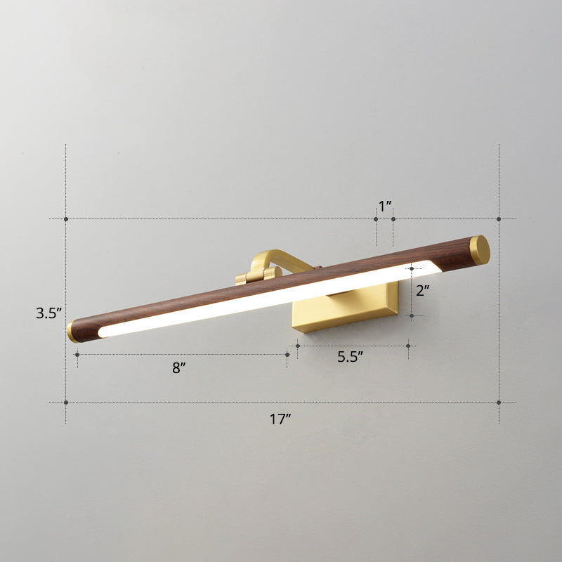 Frendorf | Walnoten Houtnerf Tube Wandlamp Country Acryl Bad LED Vanity Verlichting met Messing Pivot Joint