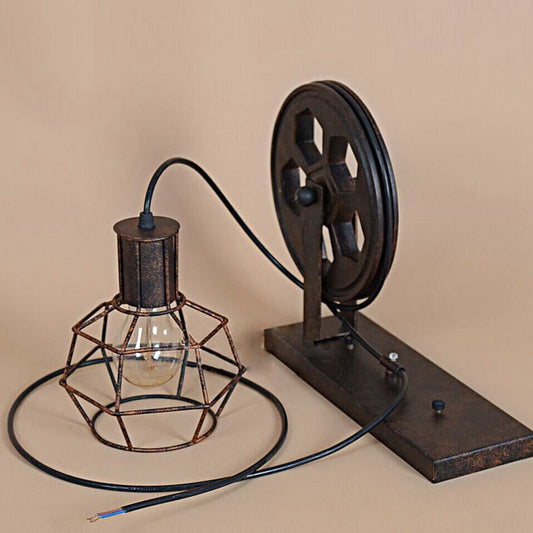 Frendorf | Sferische Draad Kooi Foyer Wandlamp Rustiek IJzer 1-Licht Slaapkamer Wandmontage Lamp met Katrol