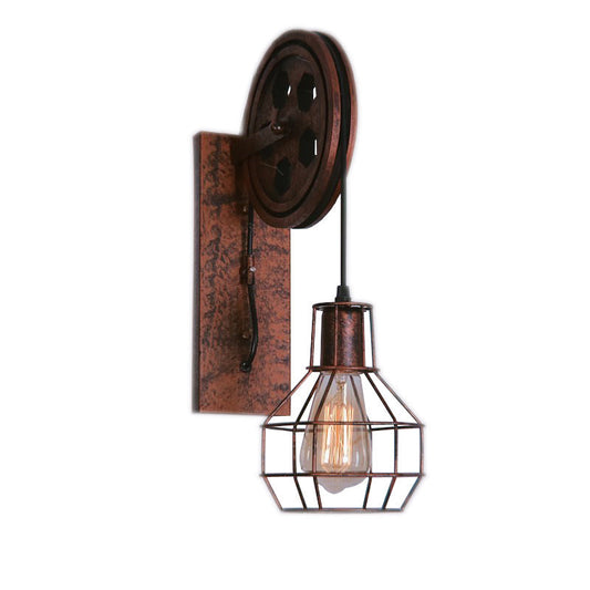 Frendorf | Sferische Draad Kooi Foyer Wandlamp Rustiek IJzer 1-Licht Slaapkamer Wandmontage Lamp met Katrol