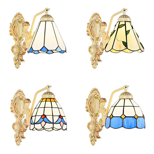 Frendorf | 1 Licht Wandscherm Licht Barok Dome/Conus Beige Glas Wandmontage Verlichting met Blad/Gem/Bloem Motief