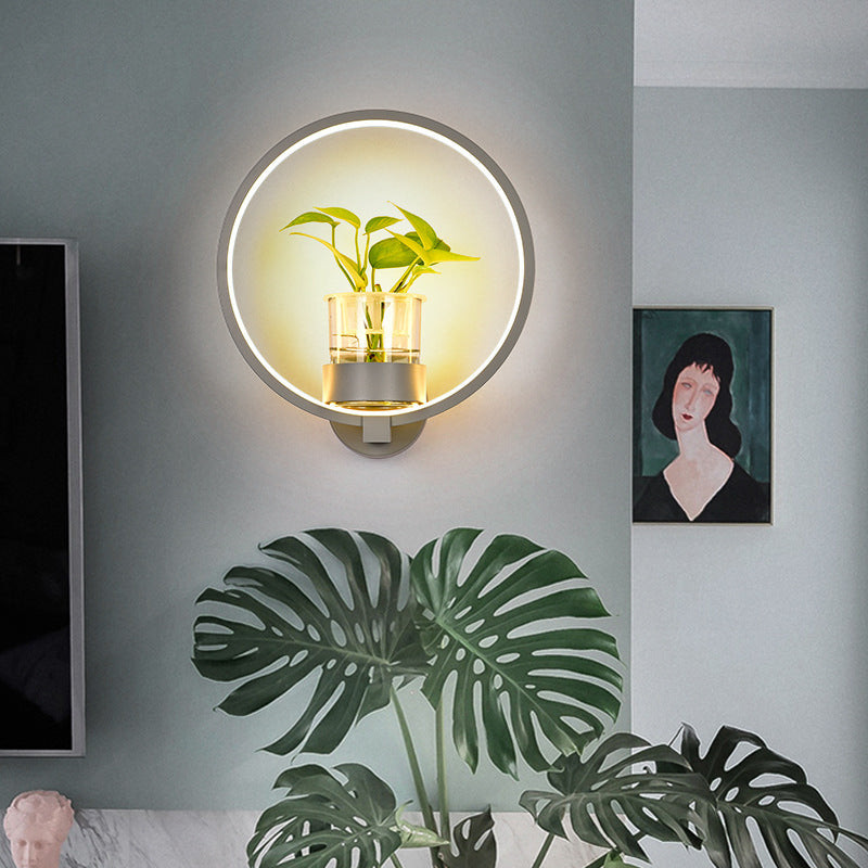Frendorf | Dekorative Halo LED Wandschleuse Metall Schlafzimmer Wandleuchte mit Glas Hydroponik Topf