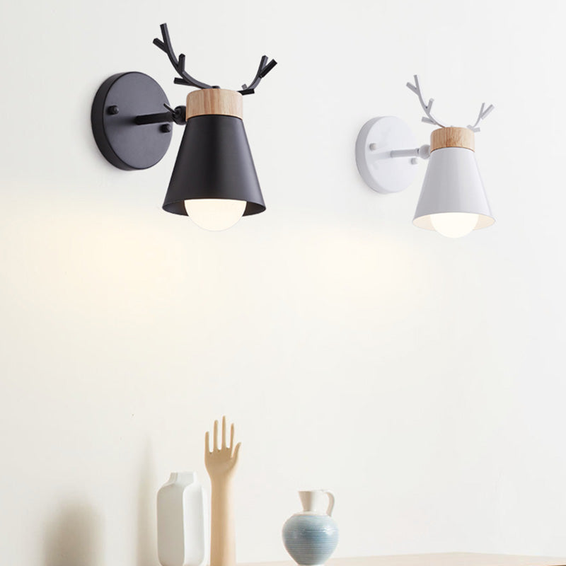 Frendorf | Rotierender Kegel-Schirm-Wandleuchte Nordic Metall 1-Licht Kinderzimmer Leseleuchte mit Geweih-Dekor