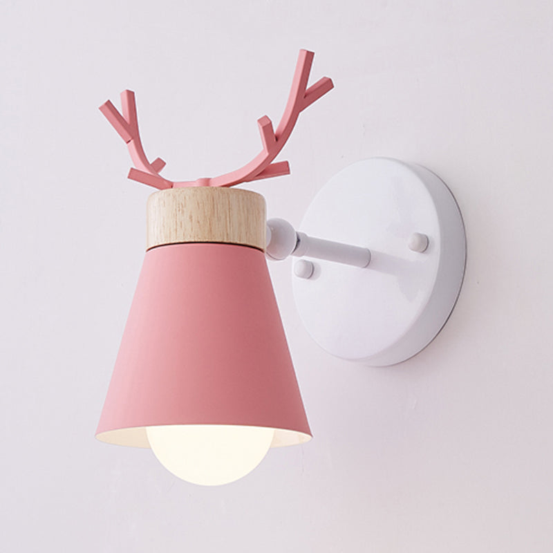 Frendorf | Rotierender Kegel-Schirm-Wandleuchte Nordic Metall 1-Licht Kinderzimmer Leseleuchte mit Geweih-Dekor