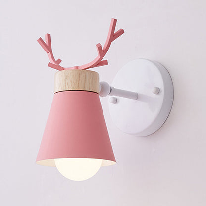 Frendorf | Rotierender Kegel-Schirm-Wandleuchte Nordic Metall 1-Licht Kinderzimmer Leseleuchte mit Geweih-Dekor