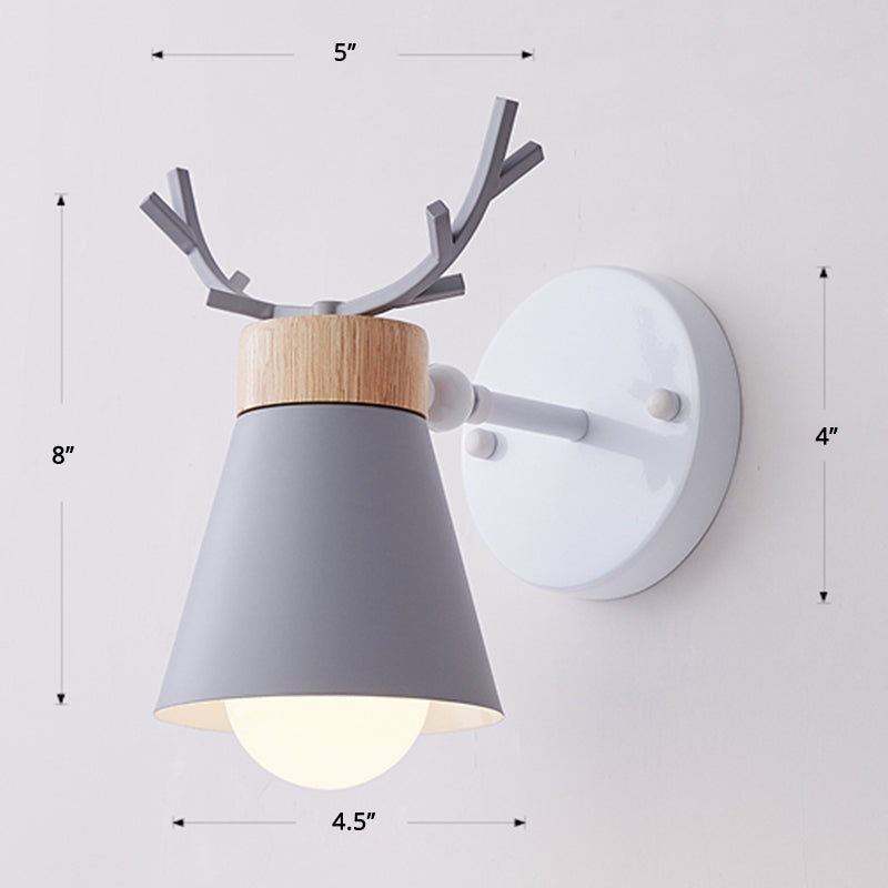 Frendorf | Rotierender Kegel-Schirm-Wandleuchte Nordic Metall 1-Licht Kinderzimmer Leseleuchte mit Geweih-Dekor