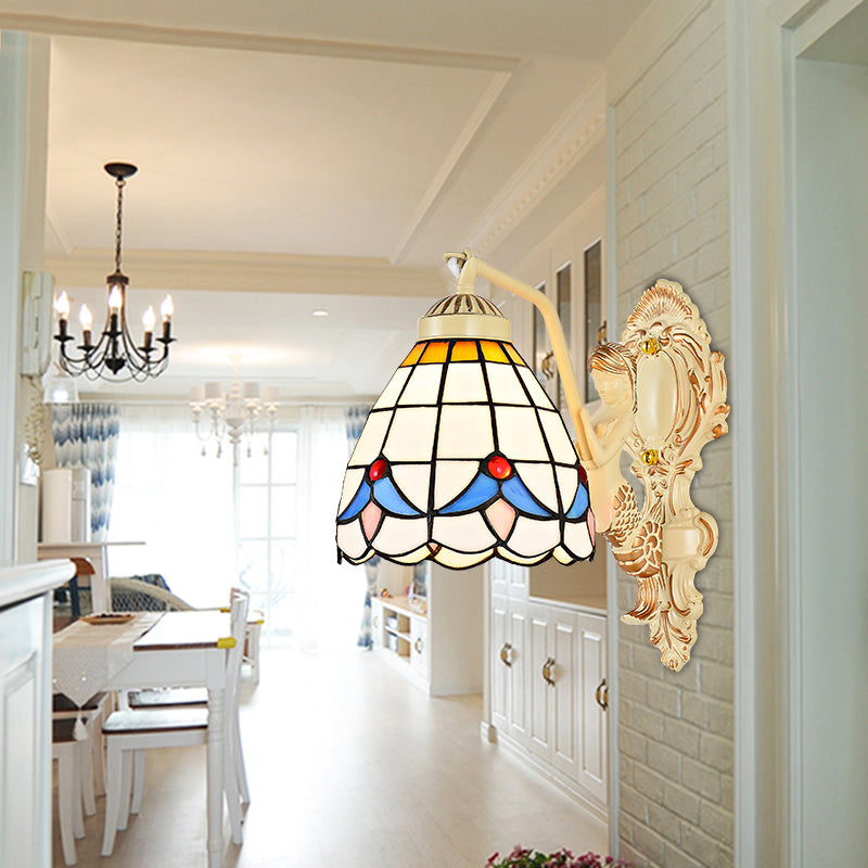 Frendorf | 1 Licht Wandscherm Licht Barok Dome/Conus Beige Glas Wandmontage Verlichting met Blad/Gem/Bloem Motief