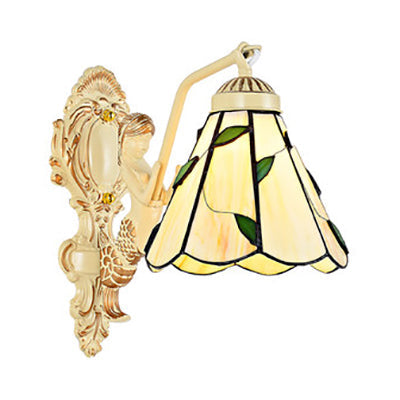 Frendorf | 1 Licht Wandscherm Licht Barok Dome/Conus Beige Glas Wandmontage Verlichting met Blad/Gem/Bloem Motief