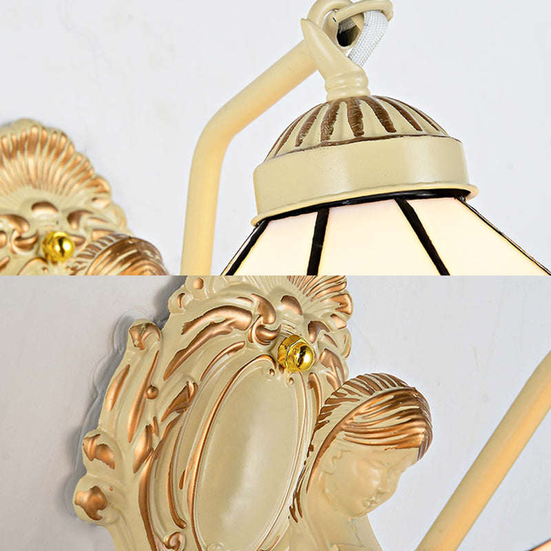 Frendorf | 1 Licht Wandscherm Licht Barok Dome/Conus Beige Glas Wandmontage Verlichting met Blad/Gem/Bloem Motief