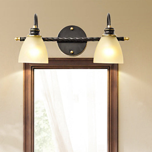 Frendorf | 2/3 Lichten Vanity Lamp Traditionele Bel Frosted Glas Wandlamp in Zwart voor Badkamer