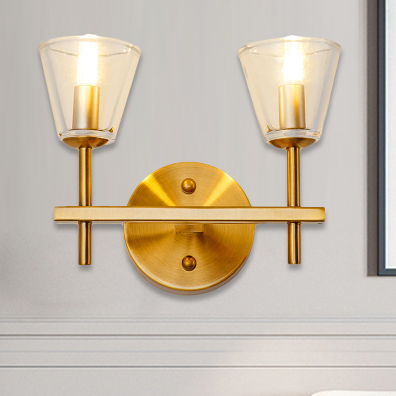 Frendorf | 1/2-Licht Helder Glas Wandlamp Moderne Stijl Gouden Conus Slaapkamer Wandlicht met Strak Arm