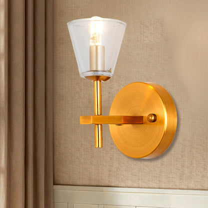 Frendorf | 1/2-Licht Helder Glas Wandlamp Moderne Stijl Gouden Conus Slaapkamer Wandlicht met Strak Arm