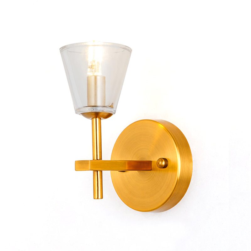 Frendorf | 1/2-Licht Helder Glas Wandlamp Moderne Stijl Gouden Conus Slaapkamer Wandlicht met Strak Arm