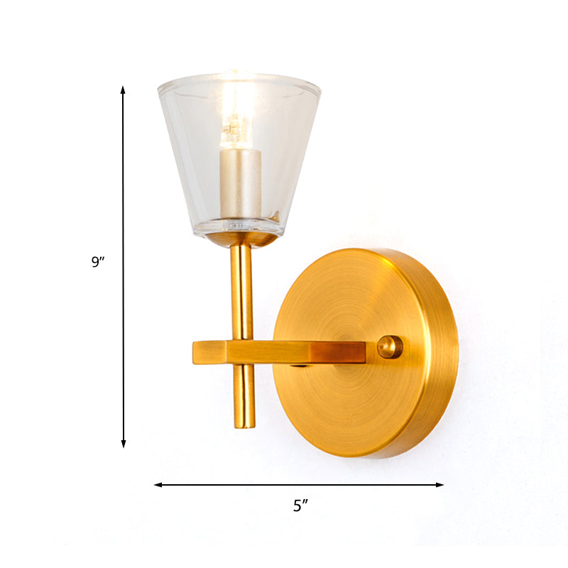 Frendorf | 1/2-Licht Helder Glas Wandlamp Moderne Stijl Gouden Conus Slaapkamer Wandlicht met Strak Arm
