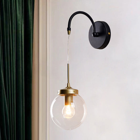 Frendorf | 1-Licht Klar Glas Wand Sconce Traditionell Schwarz Globus Schirm Esszimmer Sconce Licht mit Gewölbtem Arm