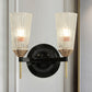 Frendorf | 1/2-Licht Wandlamp Traditionele Kegelvormige Helder Gestructureerd Glas Wandlamp in Zwart voor Hal