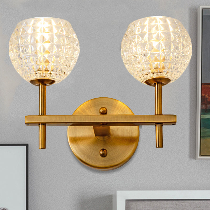 Frendorf | 1/2-Licht Wandleuchte Moderne Orb Klarglas Gitter Wandleuchte mit geradlinigem Arm in Gold für Flur