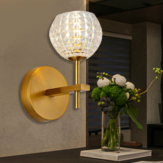 Frendorf | 1/2-Licht Wandleuchte Moderne Orb Klarglas Gitter Wandleuchte mit geradlinigem Arm in Gold für Flur