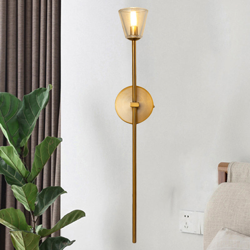 Frendorf | 1-Licht Wandlamp Simpel Globe/Kegel Duidelijk Raster Glas Wandlamp met Schone Lijn Arm in Goud voor Gang
