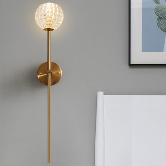 Frendorf | 1-Licht Wandlamp Simpel Globe/Kegel Duidelijk Raster Glas Wandlamp met Schone Lijn Arm in Goud voor Gang