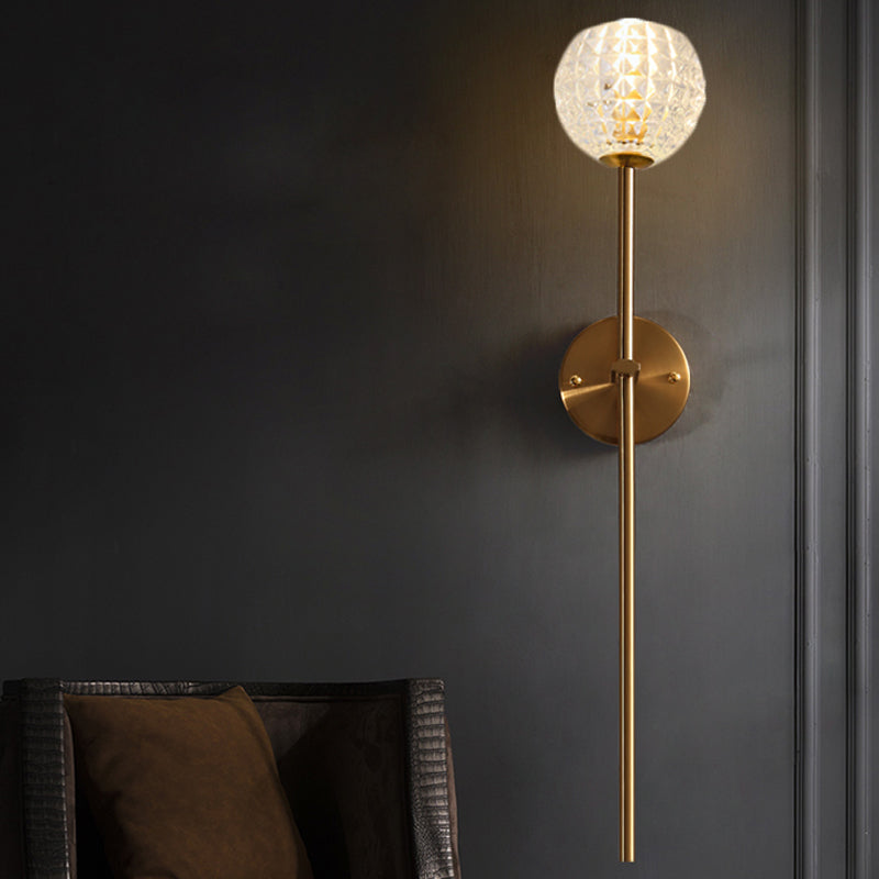 Frendorf | 1-Licht Wandlamp Simpel Globe/Kegel Duidelijk Raster Glas Wandlamp met Schone Lijn Arm in Goud voor Gang