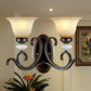 Frendorf | 1/2-Licht Glocke Wandlampe Antik Stil Schwarz Frosted Glas Wandlicht mit geschwungenem Arm für Schlafzimmer