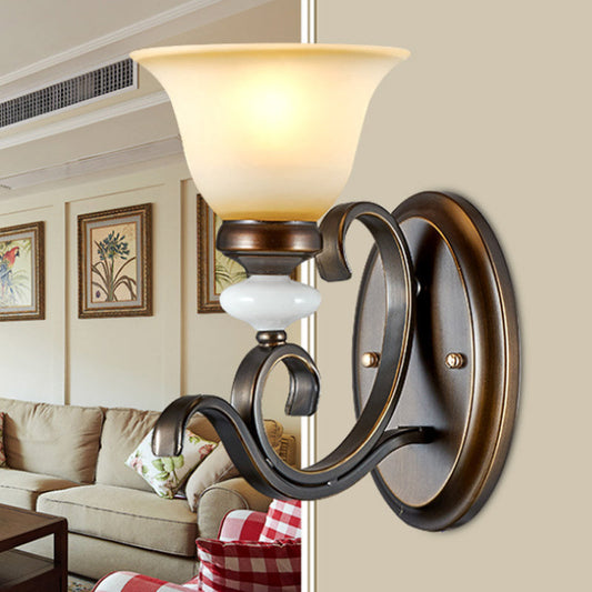 Frendorf | 1/2-Licht Glocke Wandlampe Antik Stil Schwarz Frosted Glas Wandlicht mit geschwungenem Arm für Schlafzimmer
