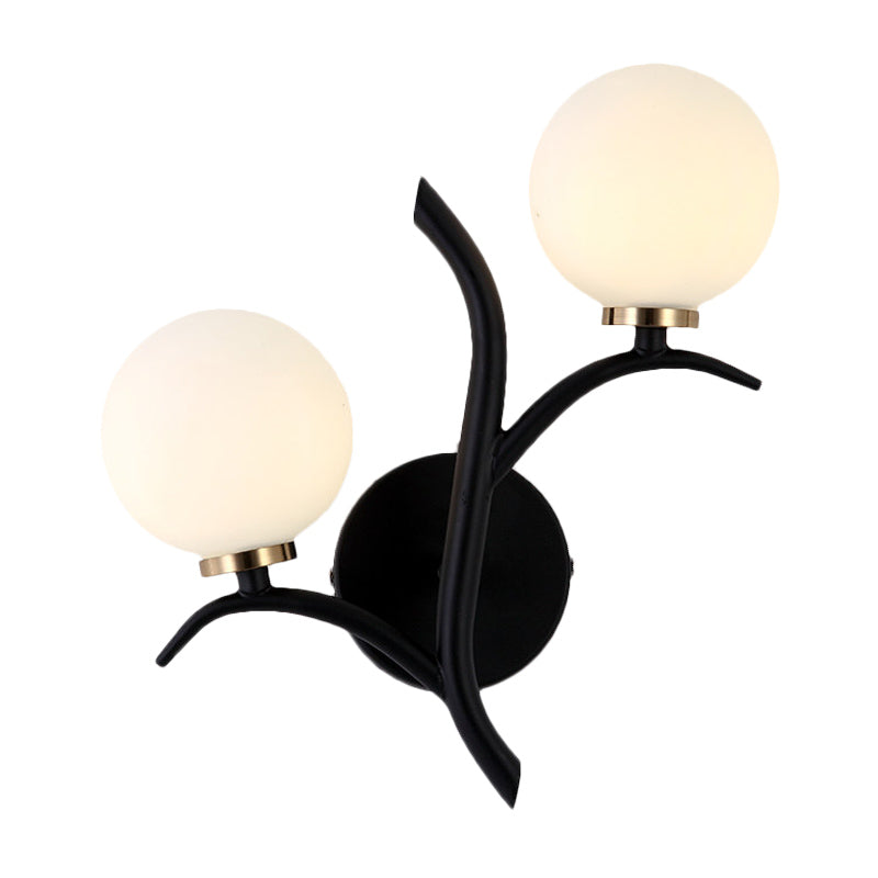 Frendorf | 2 Lampen Witte Glas Wandlamp Moderne Goud/Zwarte Globe Eettafel Wandlamp Licht met Takvormigem Arm