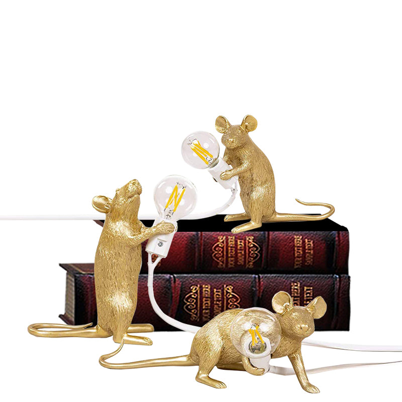 Gold Finish Maus Kleine Tischlampe Dekorative Einzelne Harz Nachttischlampe für Schlafzimmer