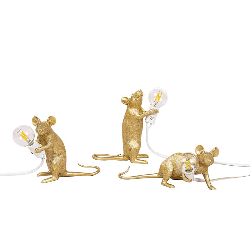 Gold Finish Maus Kleine Tischlampe Dekorative Einzelne Harz Nachttischlampe für Schlafzimmer