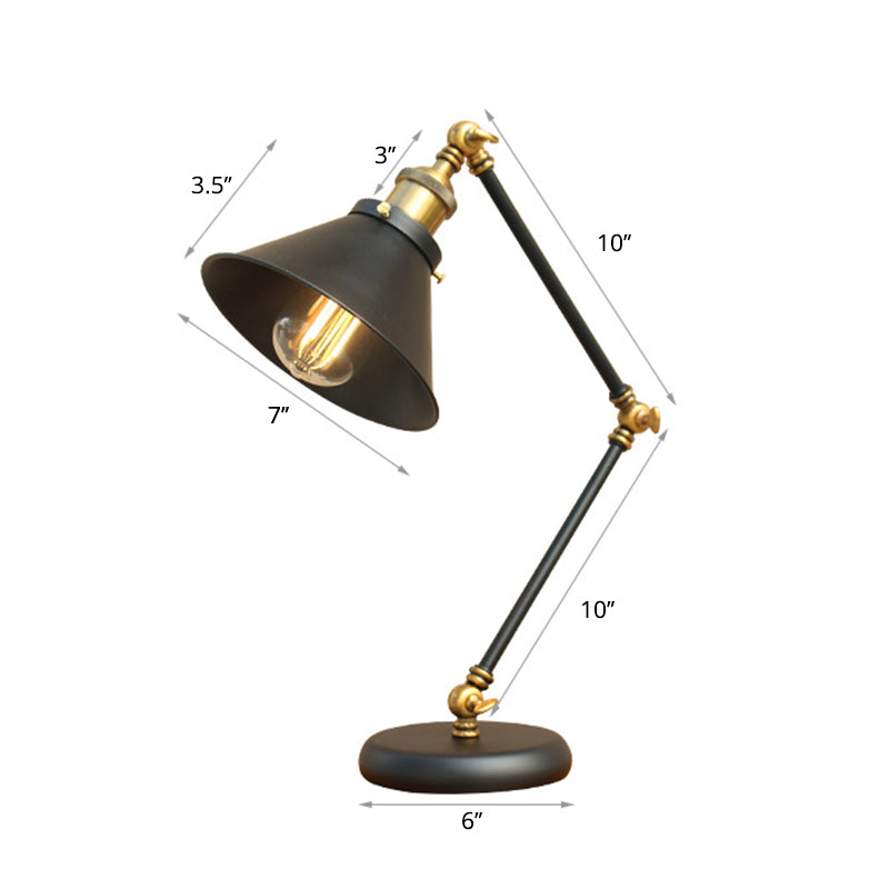 Metall 3- Gelenk Schwenkarm Arbeitsleuchte Industrie 1 Glühbirne Schlafzimmer Tischlampe mit Schirm in Schwarz