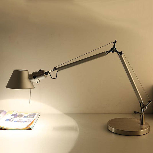 Industrie Teleskop Tischlampe 1-Licht Metall Lese Buch Licht mit konischem Schirm in Silber