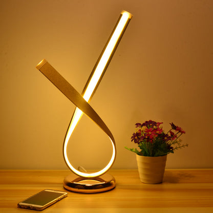 Ribbon-förmige Tischlampe Minimalistische Metall Schlafzimmer Nachttischlampe mit Acryl-Diffusor