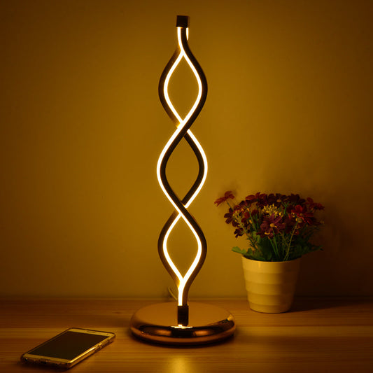 Gold Wavy Strip Tischlampe Art Deco LED Aluminium Nachttischlampe mit Stecker-Kabel
