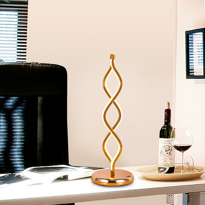 Gold Wavy Strip Tischlampe Art Deco LED Aluminium Nachttischlampe mit Stecker-Kabel