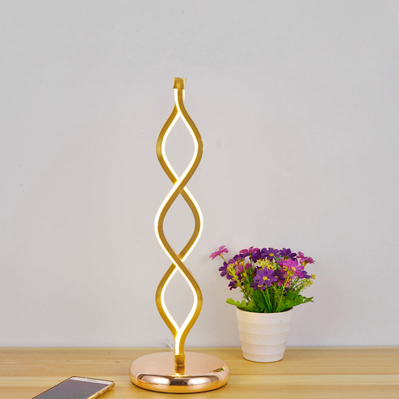 Gold Wavy Strip Tischlampe Art Deco LED Aluminium Nachttischlampe mit Stecker-Kabel